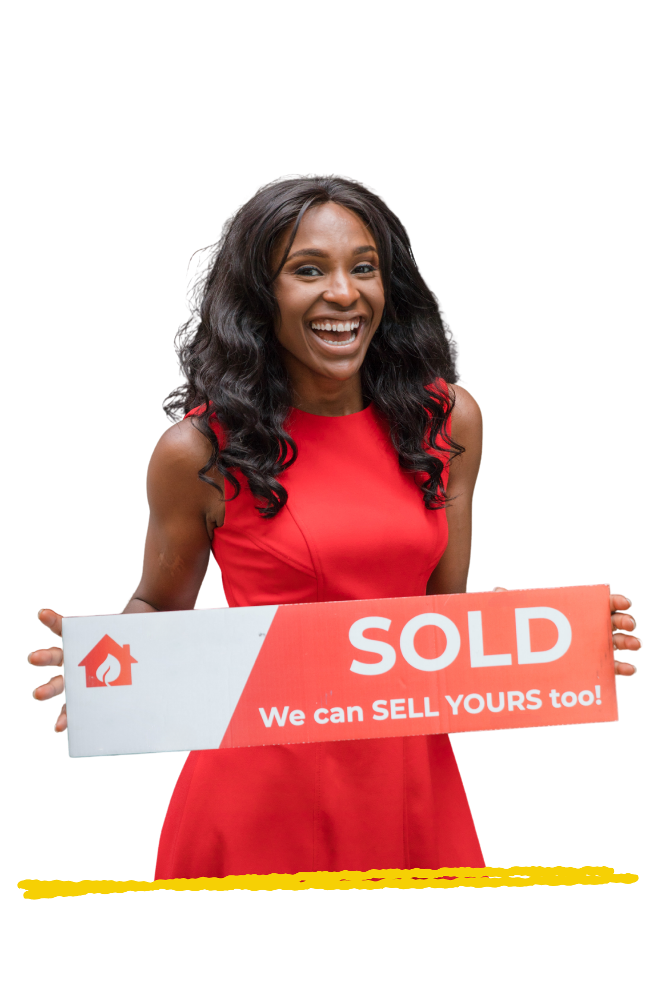 Smiling real estate agent with a sold sign